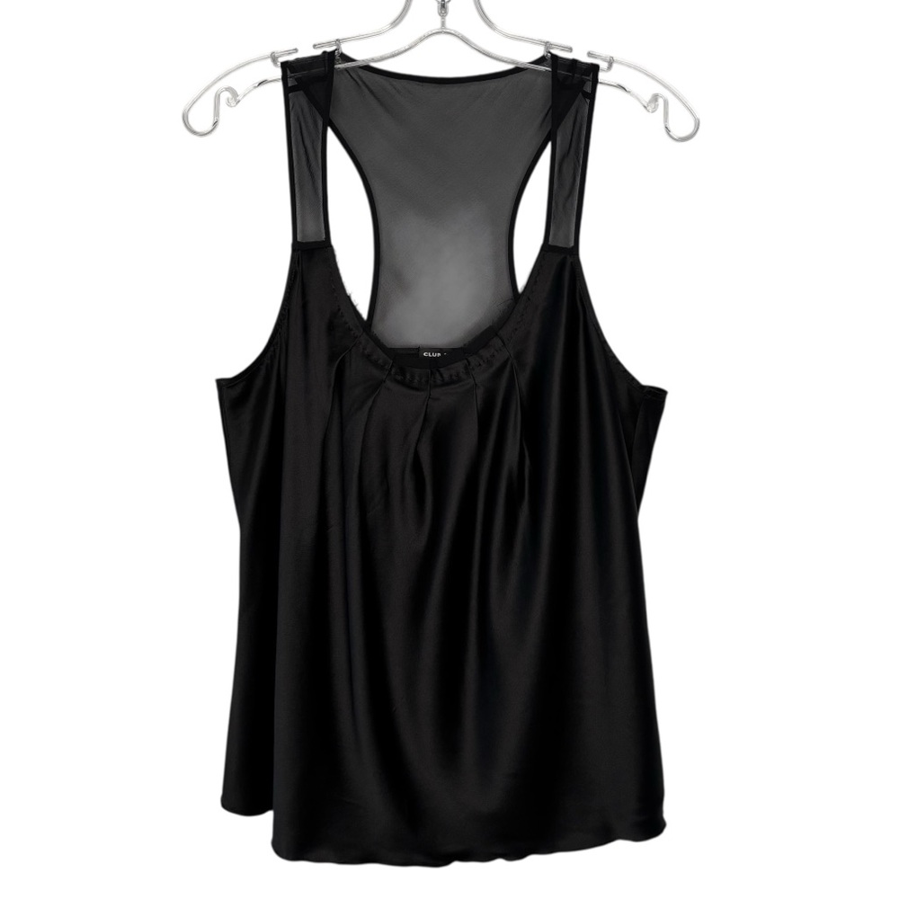 CLUB MONACO Silk Black racer style Tank Top shell pleats semi-sheer size Large - Picture 2 of 9